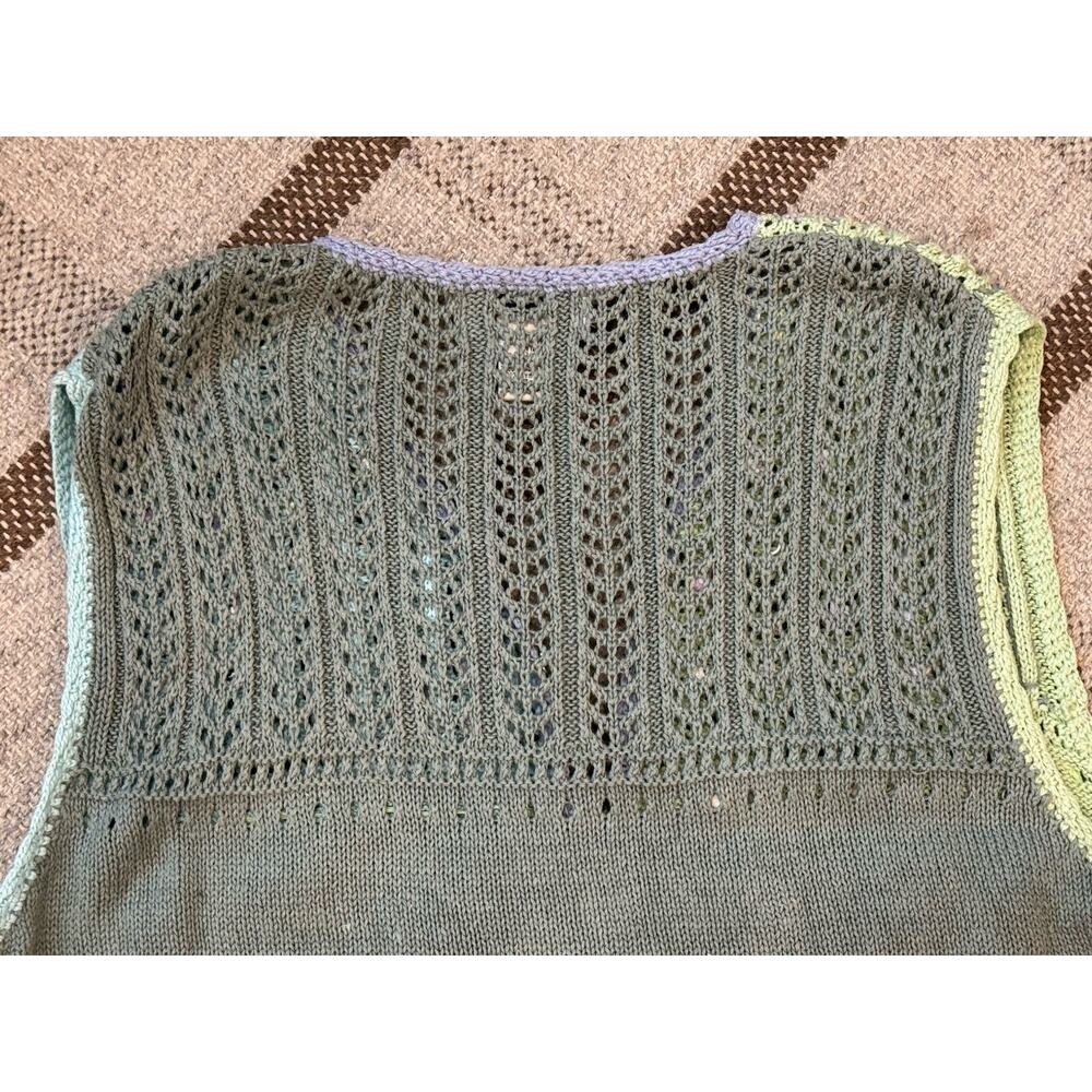 Sigrid Olsen Sport Knit Sweater Vest Granny Core Floral Green Blue Large Cottage - Picture 8 of 8